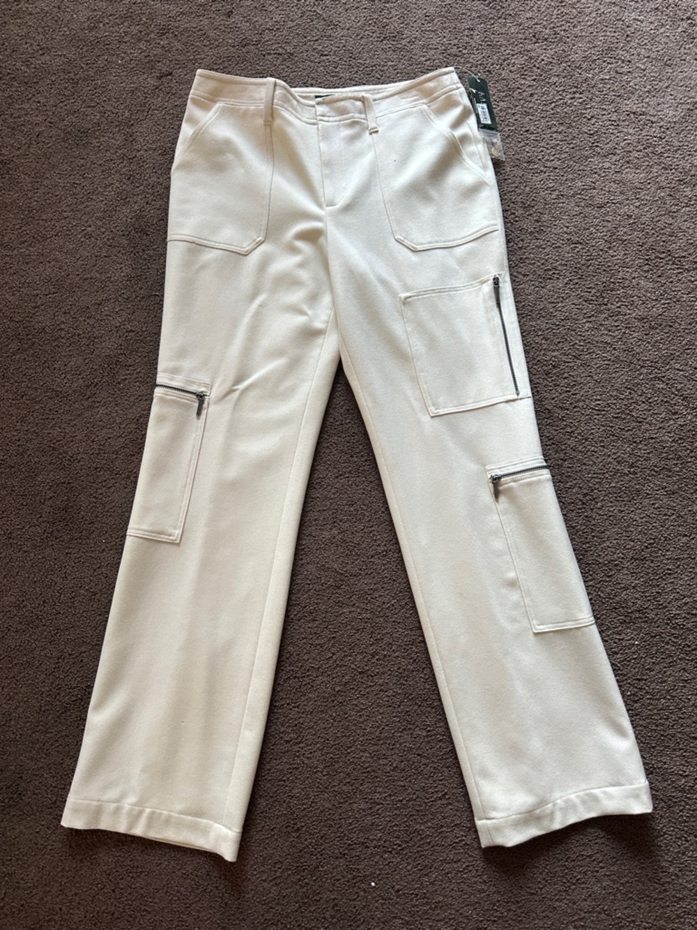 Lauren Ralph Lauren Cream Wool Cargo Pants with Zip Pockets